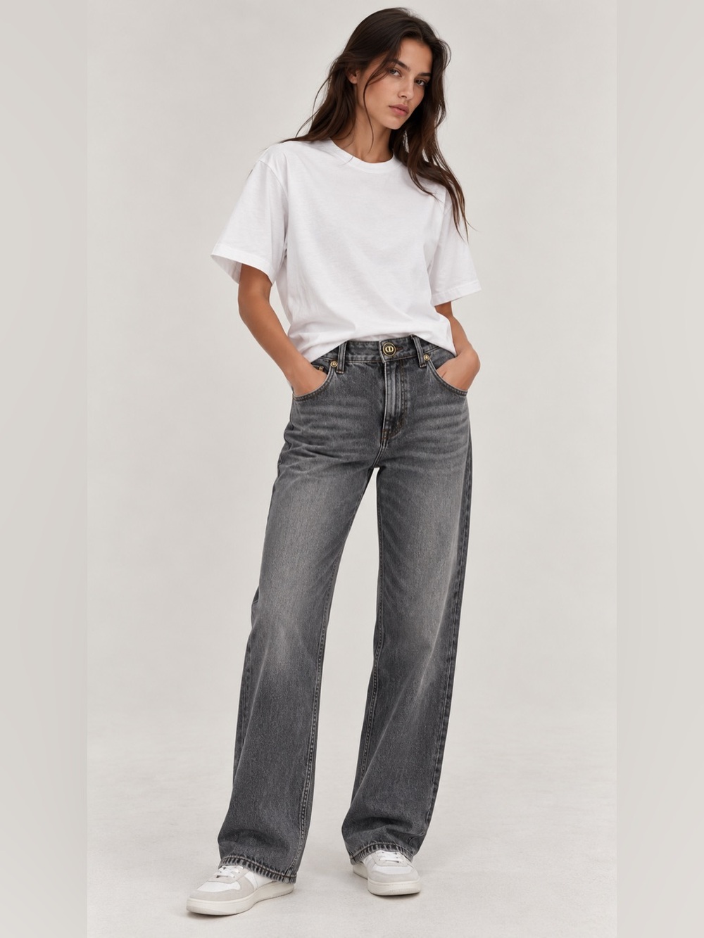 Dior Women's Wide-Leg High-Rise Jeans — Washed Charcoal
